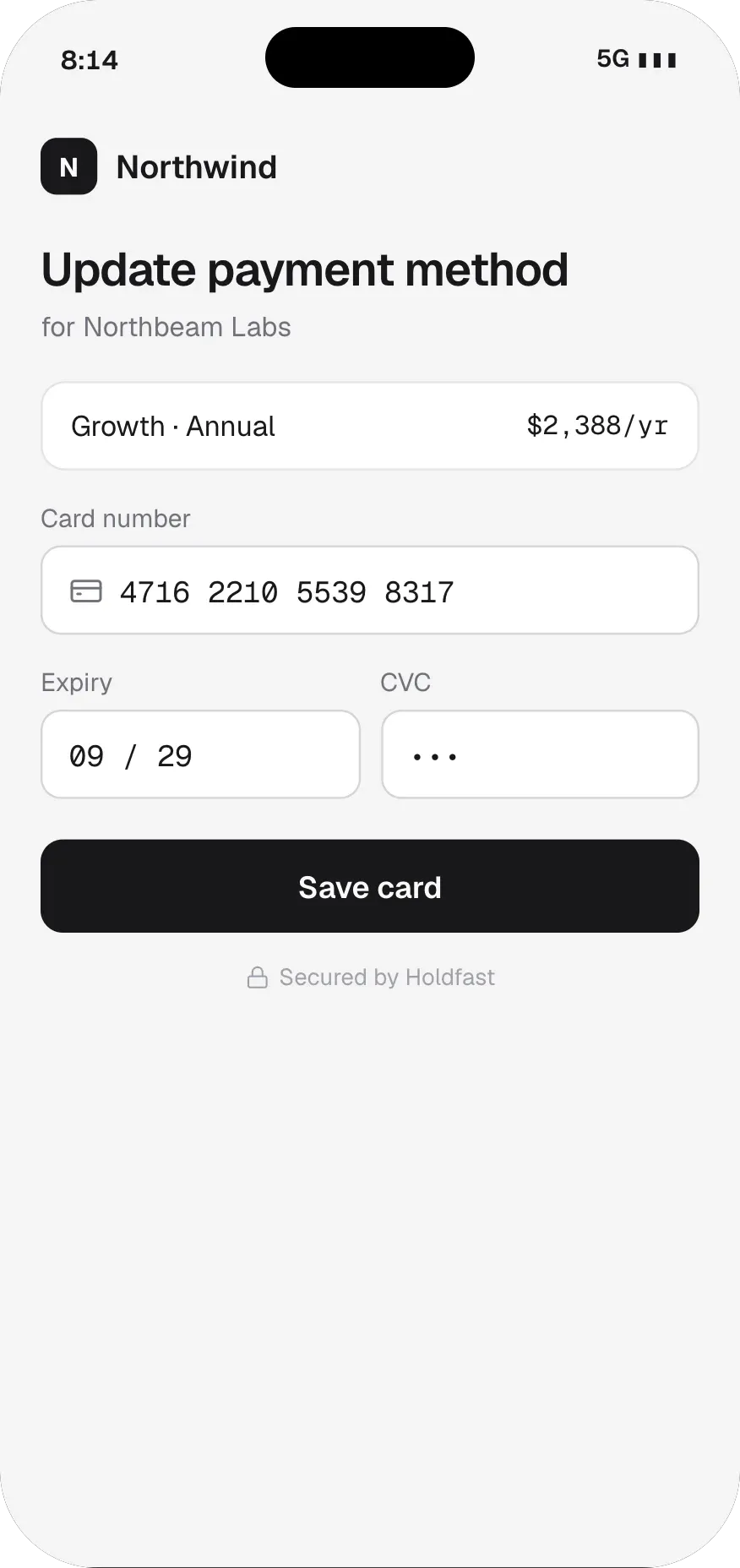 Son kullanıcının telefonunda markalı kart güncelleme sayfası